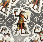 Cat20Designs Fantasy tabletop roleplaying game inspired sticker, hand drawn, original design, dungeons and dragons and pathfinder sticker of Cleric cat character Casting with his holy symbol 